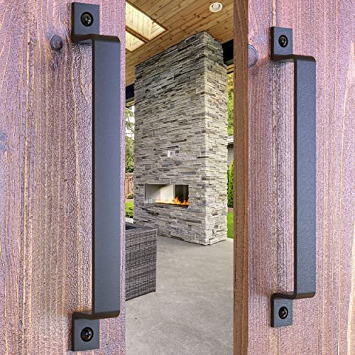 VivaLight 2-Pack 12 Inch Rustic Barn Door Handle Pull - Solid Steel Black Pull for Sliding Doors, Gates, Garages, Sheds, Fences, Closets, Pantries - Indoor Outdoor Use - Easy Install