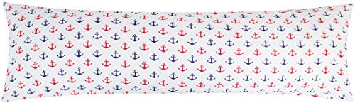 Heubergshop Seersucker Seitenschläferkissen Bezug 40x145cm - Anker Meer in Blau und Rot - 100% Baumwolle, Stillkissenbezug (SB-392-1-S)