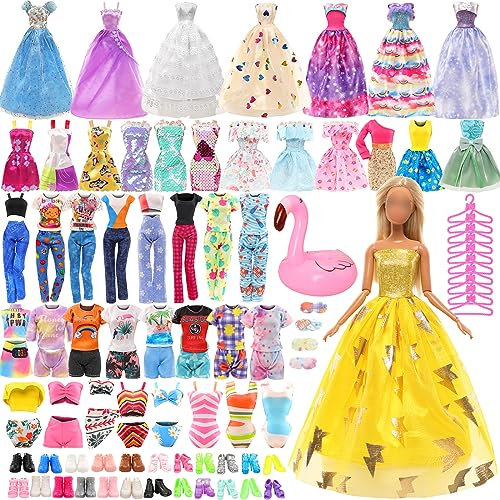 Miunana 41 Accesorios Seleccionados Al Azar para 11.5 Pulgadas 30 cm Muñeca: 6 Vestidos de Moda + 3 Ropas + 3 Mini Vestidos + 1 Pijama + 2 Bañador +15 PCS Zapatos + 11 Accesorios