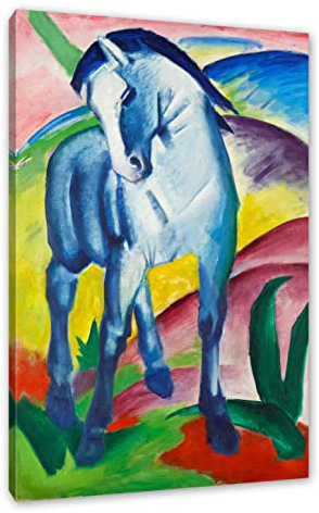 Pixxprint Franz Marc - Blaues Pferd, Weiß, Größe: 80x60cm, Leinwandbild, fertig gespannt, Wandbild, Dekoration, Kunstdruck, kein Poster