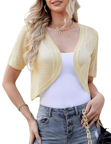 Totatuit Boléro Femme Chic Tricot Gilet Bolero Cardigan Veste Élégant Gilets Court Mousseline Manche Maille Vintage Tops Abricot L