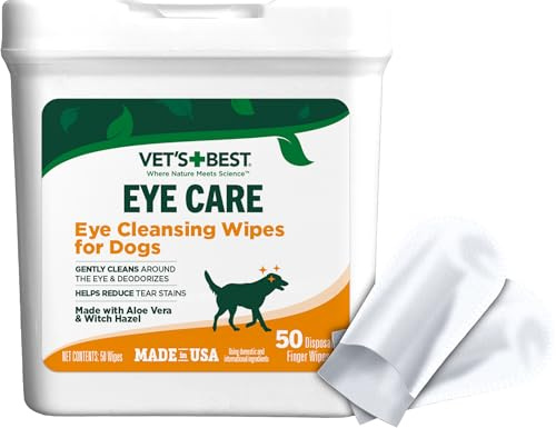 Vet's Best Eye Cleansing Wipes for Dogs, Gentle Tear Stain Remover For Dogs, Eye Wipes for Dogs with Aloe Vera & Witch Hazel (50 Count Dog Eye Wipes)