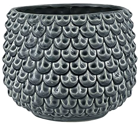 Nordring Retro Übertopf Vintage Pflanztopf für Zimmerplanzen Blumentopf Pino L (16,5 cm ø), dunkelgrau, Keramik