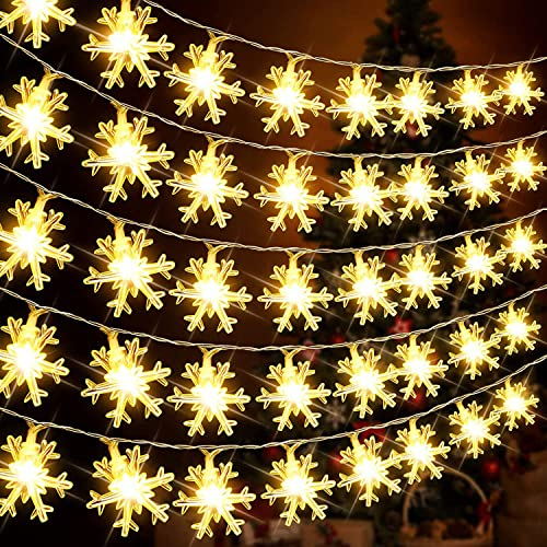 HIQE-FL Weihnachten Lichterkette Schneeflocke,10M 100LED lichterkette schneeflocken,Weihnachtslichter,Weihnachtsbeleuchtung,Led Batteriebetriebene Lichterketten(C)