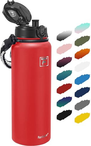 Fanhaw 1.2 L Insulated Stainless Steel Water Bottle with 1 Lid (Chug Lid) - For Kids, Women, Men | Leak & Sweat Proof with Anti-Dust Lid (Red)