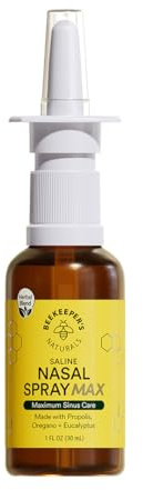 Beekeeper's Naturals Propolis Nasal Rinse Spray Max, Relief for Adults w/Eucalyptus, Oregano & Saline, Clears Nasal Congestion, Moisturizes Sinus Canal, & Decongest Sinus Cavities, 1 fl oz