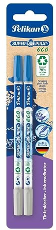 Pelikan Tintenlöscher Super Pirat eco, Strichstärke M (Multispitze) Tintenkiller zum Löschen und Überschreiben, 2 Stück