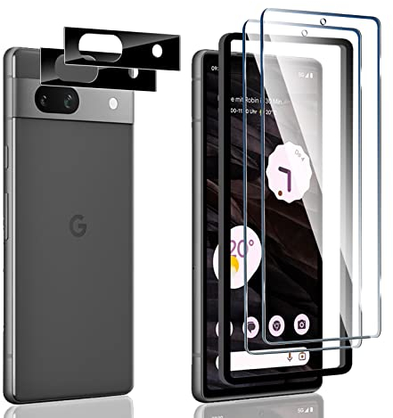 Dabuu 2 Piezas Protector de Pantalla para Google Pixel 7A + 2 Piezas Protector de Lente de Cámara, 9H Dureza, Anti-Arañazos, HD Vidrio Templado, Cristal Templado para Google Pixel 7A - Transparente