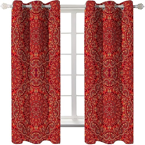 Homxi Vorhang Kinderzimmer Blickdicht 2er Set,2 x 132W x 214H cm,Lichtdichte Vorhänge Kinder Rot Blumen Stoffdruck Ösenvorhang Gardine