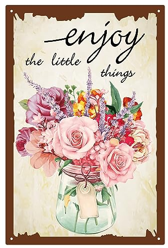 CREATCABIN Flowers Tin Signs Vase Metal Sign Vintage Plaques Poster Decor Retro Garden Signs Decorative Wall Art Print Hanging Painting with for Home Garden Kitchen Gifts Botanical Bathroom 8x12 Inch