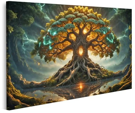 islandburner Bild auf Leinwand Leuchtender Yggdrasil-Baum Leuchtender Yggdrasil-Baum Bilder Wandbilder Poster