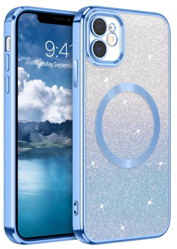 DUEDUE für iPhone 11 Hülle Glitzer 6.1'', iPhone 11 Handyhülle Glitzer mit Mag-Safe Magnetische Stoßfeste Schutzhülle Soft TPU für iPhone 11 Hülle Mag-Safe Magnetische 6.1 Blau