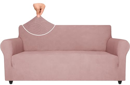 Ystyle Housse de Canapé 3 Places avec Accoudoirs, Housse Canapé Extensible, Protection Canape Chien, Universelle Hiver Sofa Cover, Antidérapante Housses de Canapé, Gris Rose