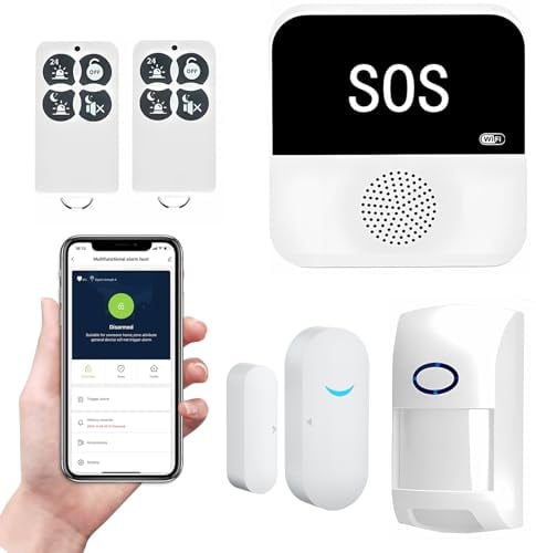 eMylo Kit de Alarma WiFi Inteligente, Sistema de Alarma de Seguridad para el Hogar, 4 Piezas (Alarma + IR + Imán de Puerta + Mando a Distancia), para Casa, Apartamento, Compatible con Smart Living