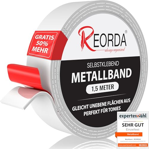 REORDA® Metallband selbstklebend Weiß - (EXTRA STARK) Ideal für Tonies-Figuren & -Regale - Magnetband für Magnete I Ferroband I Magnetband selbstklebend I Eisenband