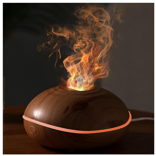 Diffuser Flammeneffekt mit 7 Flammen Effekt, 200ml Stumm Duftdiffusor mit Wasserlose Abschaltautomatik für Zuhause Büro oder Yoga,Wood-Grain
