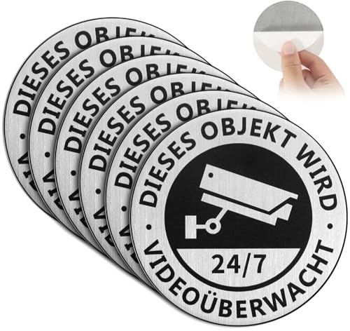 Videoüberwachung Schild, 6 Stück 7.5cm Achtung Videoüberwachung Schild Videoüberwachung Sicherheitsschilder, Schild Videoüberwachung Privatgrundstück Für Überwachungskamera(Rund)