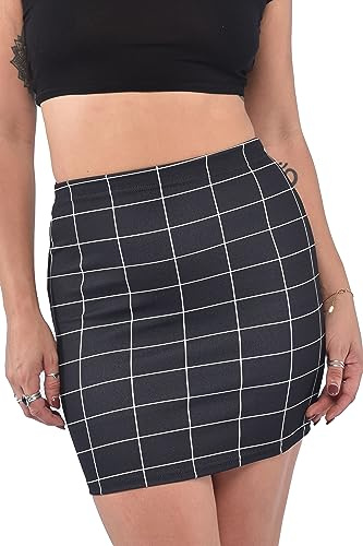 Pretty Fashion Mini Skirt, Stretchy, Slimming Skirts for Women UK, Short Skirt Elasticated Women's Skirts, Black Mini Skirts for Women UK Multiple Colours Plus Sizes 8-22 (Black Grid, 16-18)