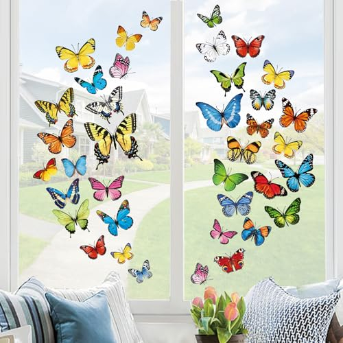 decalmile 38pcs Adesivi per Finestra Farfalle Decalcomanie per Finestre Non Adesiva Vetro Pellicola Estate Farfalle Adesivi Anti-Collisione Finestra Vetro Camerette Bambini Cucina