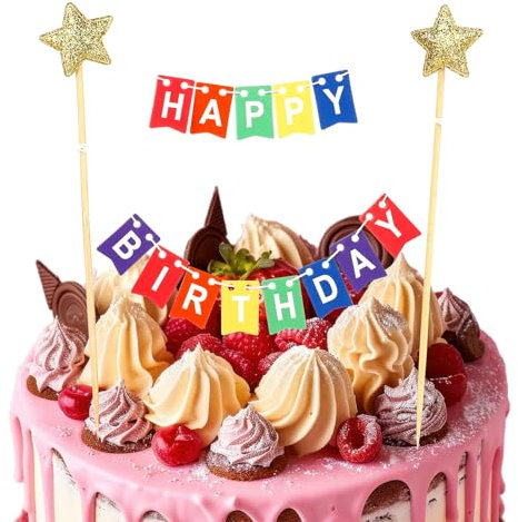 3 Stück Happy Birthday Tortendeko, Wimpelketten Kuchen Deko Geburtstag Torten Deko Banner Schön Happy Birthday Girlande Cake Topper Tortendekoration für Geburtstag Kunchen Dekoration
