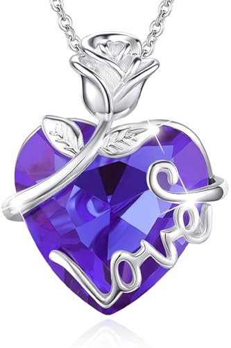 llyish Collier Femme Pendentif Coeur avec Rose Eternelle Coffret Bijoux Cadeau Femme Original Anniversaire Copine Maman Cadeau Saint Valentin Fete des Meres Noël