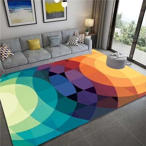 Teppich Moderne Teppiche Wohnzimmer Kurzflor Weich Großer Teppich Für Schlafzimmer Esszimmer Heimdekoration rutschfest Wohnzimmerteppich Bunte Abstrakte Gestreifte Textur80 X 160 cm / 31.49 -3U8Q7V0