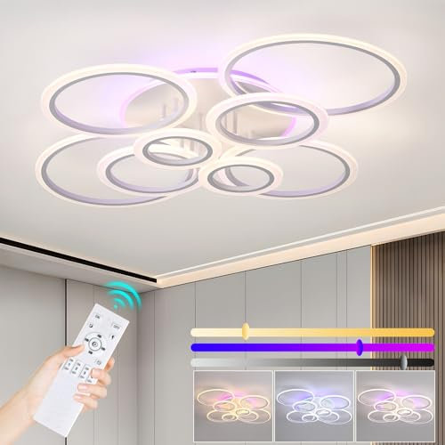 ZAITINZ Deckenlampe Led,8 Ringe Wohnzimmerlampe,Led Deckenleuchte 80W,Moderne Deckenleuchten mit Memory Funktion,Deckenleuchte Dimmbar mit fernbedienung 3000-6000K,Innenraum Deckenlampe weiß 105*85CM
