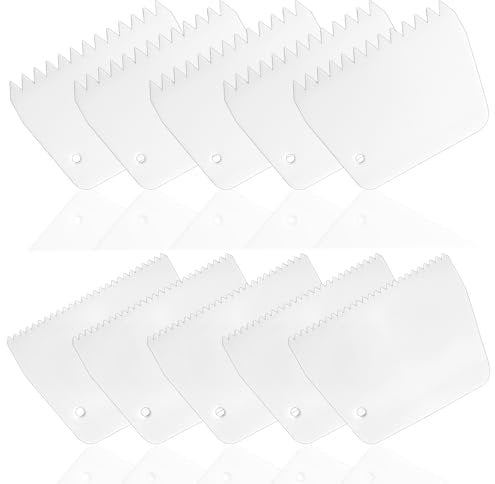 10 PCS Notched Plastic Trowels, Flexible Glue Spreader, Plastic Trowel Notched, 0.2 0.4 Tooth Hardwood Flooring Spreader Plastic Notch Trowel (White)