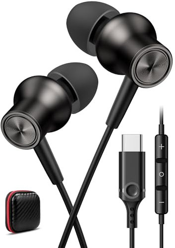 USB C Kopfhörer für Pixel 8 8a 9a 9 Pro XL Google 7a 5G,In Ear Typ C Ohrstöpsel mit Kabel Mikrofon, Magnetisch Kopfhörer USB C Anschluss Headset für Samsung Galaxy A54 A55 iPhone 16 Poco X7,Dunkelgrau