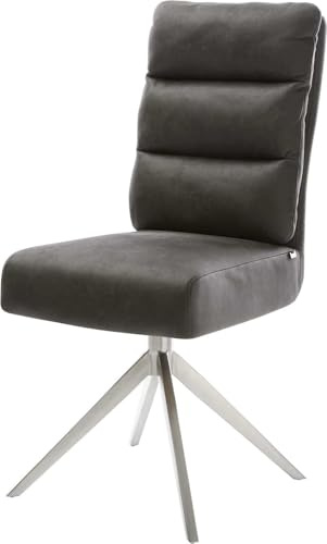Esszimmerstuhl Pela-Flex Kreuzgestell breit Edelstahl Mikrofaser Anthrazit Vintage 360° drehbar Wippfunktion Taschenfederkern