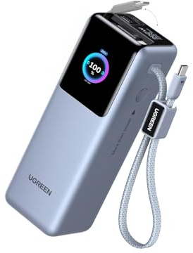UGREEN Nexode Pro 200W Power Bank 25000mAh Portatile Ricarica Rapida 2 Cavo USB C 100W 2 Porta Schermo TFT Compatibile con iPhone 17 16 15 Air Plus Pro Max Galaxy S25 S24 S23 Ultra MacBook iPad
