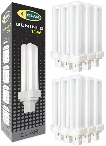 CLAR - Bombilla Fluorescente Gemini D 13W 2700K G24d-1 Luz Blanca Cálida Tubo Compacto 2 Pines CFL Técnica Profesional Reemplazo Preciso Bajo Consumo Iluminación Interior Oficina Taller Cocina