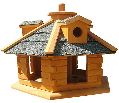 Melko Vogelhaus 6-eckig mit Bitumschindeln und Futterspender aus Holz 48 x 33 cm, vorbehandelt