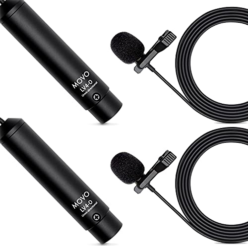 Movo Microphone avec Micro-Cravate omnidirectionnel LV4-O2 XLR Phantom Power, avec Clips Revers et Pare-Vent (2 Pack)