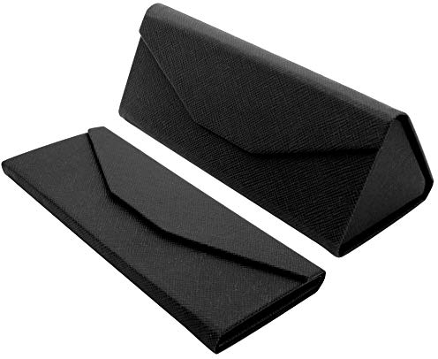 TBOC Faltbar Brillenetui für Sonnenbrille - [Schwarz] Hartschale [Dreieckige] Tasche mit [Magnetverschluss] Innenfutter für Lesebrille Sportbrille Groß Modern Leicht Design Auto Tasche Damen Herr Kind