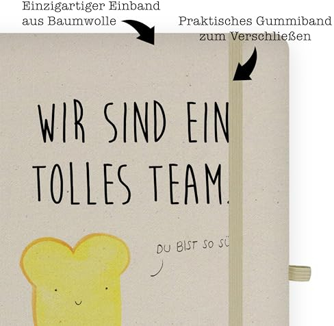 Mr. & Mrs. Panda DIN A4 Baumwoll Notizbuch Toast Marmelade - Geschenk, Notizheft, süße Postkarte, Gute Laune, Eintragebuch, Tagebuch, Tiermotive,