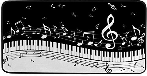 My Daily Teppich mit Musiknoten, Klaviertasten, 99 x 50 cm, Schwarz/Weiß, Polyester, für Küche, Eingangsbereich, Wohnzimmer, Schlafzimmer, Schlafsaal