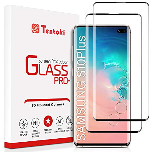 Tentoki 2-Piezas Protector Pantalla para Samsung Galaxy S10 Plus / S10+, 3D Curvo Vidrio Templado, Cobertura Completa Cristal Templado, 9H-Dureza, Antiarañazos, Antihuellas, Sin Burbujas
