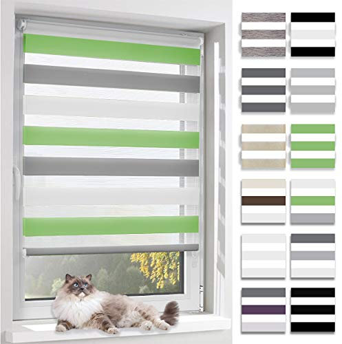 BelleMax Doppelrollo Klemmfix ohne Bohren & mit Bohren, 40x120cm(BxH), Weiß Grau Grün, Duo Rollo, Sonnenschutz lichtdurchlässig Blickdicht, Klemmrollo Fensterrollo, Rollos für Fenster und Tür