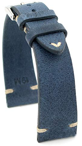 Rios1931 Sagittarius Vintage Rindsleder Uhrenarmband handgemacht in Deutschland 19mm blau
