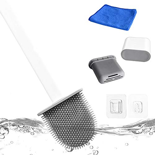 KnSam Wc Bürste Silikon, Klobürste Silikon Gründliche Reinigung Flexibel Silikon Bürstenkopf Klobürste Wandmontage mit Handtuch Weiß