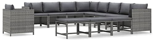 vidaXL 12-TLG. Garten-Lounge-Set mit Kissen Poly Rattan Grau
