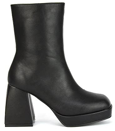 ESSEX GLAM Womens Platform Boots Ladies Synthetic Leather Block Low Heel Square Toe Calf Ankle Booties Size 3-8