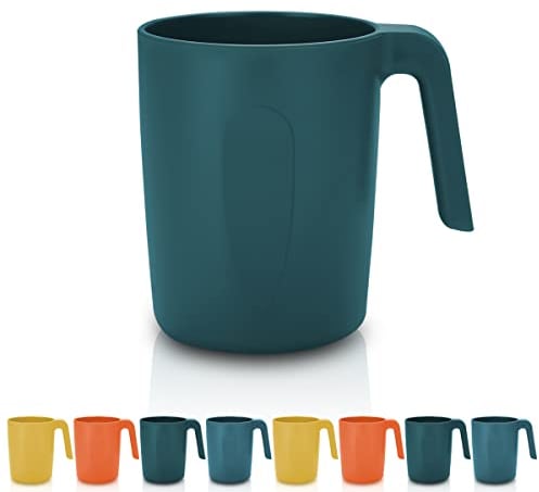 Kyraton Plastic Mug Set 8 Pieces, Unbreakable and Reusable Light Weight Travel Coffee Mugs Espresso Cups Easy to Carry and Clean Microwave Safe BPA Free Dishwasher Safe (Dark Green)
