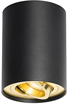 Qazqa - Modern Deckenstrahler schwarz mit Gold I Messing dreh- und schwenkbar - Rondoo up I Wohnzimmer I Schlafzimmer - Aluminium Zylinder - LED geeignet GU10