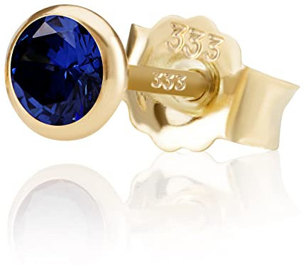 NKlaus Einzel 5,0mm 333 Gelb Gold 8 K Ohrstecker Kristall Zirkonia Dunkelblau Butterfly Verschluss Damen Mädchen 3388