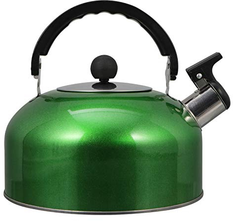 Housoutil Whistling Kettle, 2 Liter Stainless Steel Stove Top Kettle, Stovetop Camping Kettle for Gas Stove or Induction Hob- Green
