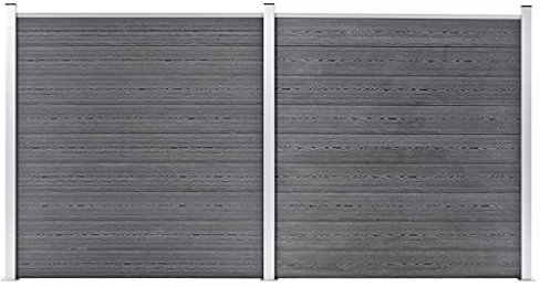 Hommdiy Zaunelement Gartenzaun Sichtschutzzaun Lamellenzaun Windschutz Zaun Windschutzzaun Terrasse Stecksystem Lärmschutz Gartenzaun WPC 353×186 cm Grau