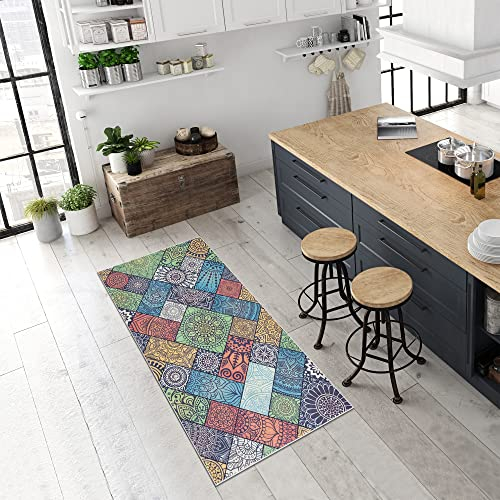 Pasha Home Küchenläufer, Flurläufer – Waschbar bei 30 °C, rutschfest, Pflegeleicht – Indoor-Teppich für Küche, Flur, Wohnzimmer – Perfekt für Innenräume – Bohemia, 80x150 cm