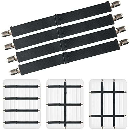 4 Pièces Tendeur Drap Housse,54-220CM Tendeurs De Drap RéGlables pour Drap De Lit,Attache Pour Fixer Les Draps,Couette à Pinces à Couette éLasticité,Pour Matelas,Planche à Repasser Ou Canapé